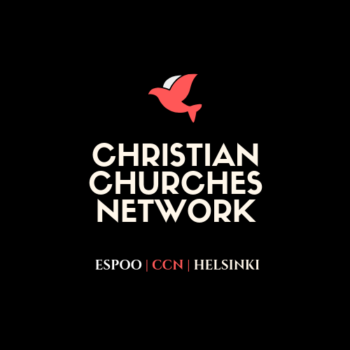 Christian Churches network -logo mustalla pohjalla punainen lintu sekä valkoisella CCN teksti