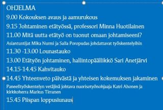 Johtamisforumin 9.9.2021 ohjelma kuvana